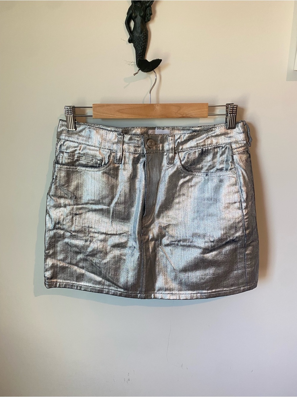 Frame Denim Metallic Silver Mini Skort